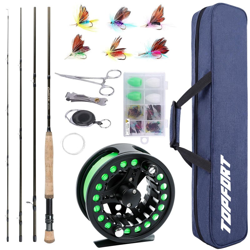 TOPFORT Fly Fishing Rod and Reel Combo Starter Kit, 4 Piece Lightweight Ultra-Portable Graphite Fly Rod 5/6 Complete Starter Package with Carrier Bag - Image 1
